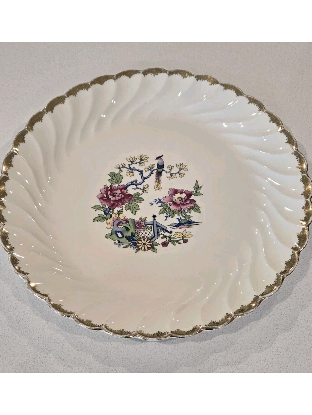 VTG MCM Royal China PLATTER Ming Tree Round 22K Gold Trim Scalloped 12" USA